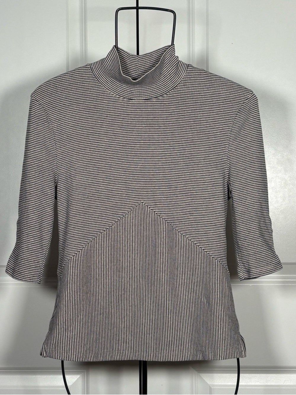 We The Free Black and White Striped Mock Neck Top